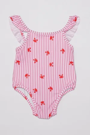 United Colors of Benetton costum de baie dintr-o bucată pentru bebeluși culoarea roz