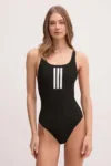adidas Performance costum de baie dintr-o bucată 3 Stripes culoarea negru