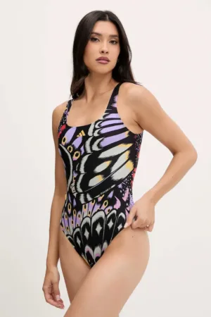 adidas Performance costum de baie dintr-o bucată x Farm Rio culoarea negru