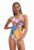 Costum de baie cu decolteu pe un umar si imprimeu tropical