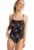 Costum de baie intreg cu model floral si imprimeu logo